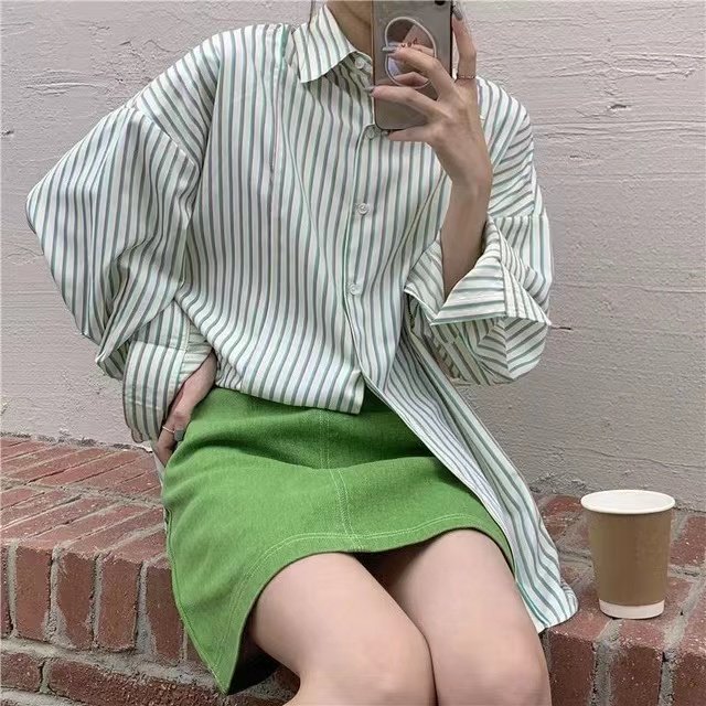 Summer New Striped Shirts Women Blouses & Shirts Temperament Simplicity Sunscreen Women Shirts