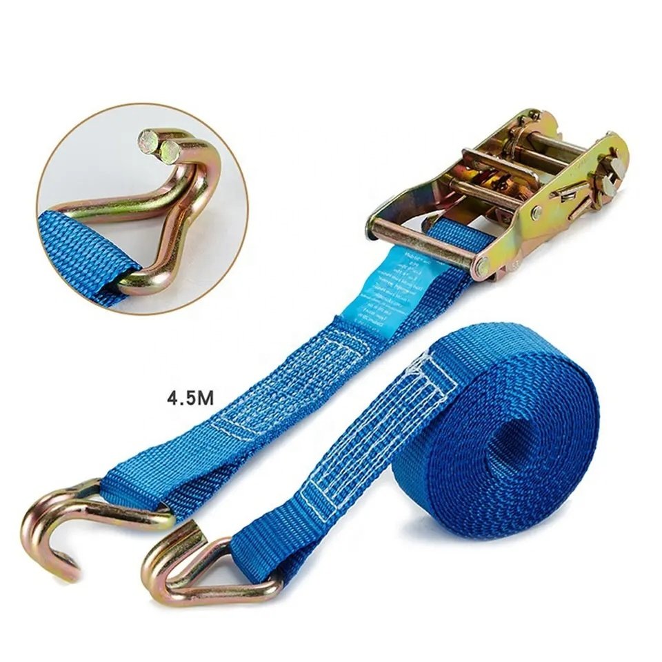 Custom Rachet Buckle Strap Tensioner Cargo Belt 3 Ton Lashing Strap With 2 Inch Double J Hooks Ratchet Tie Downs