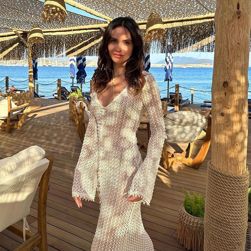 JSN 2024 New fashion long sleeves mesh bikini swimwear beach cover up for women