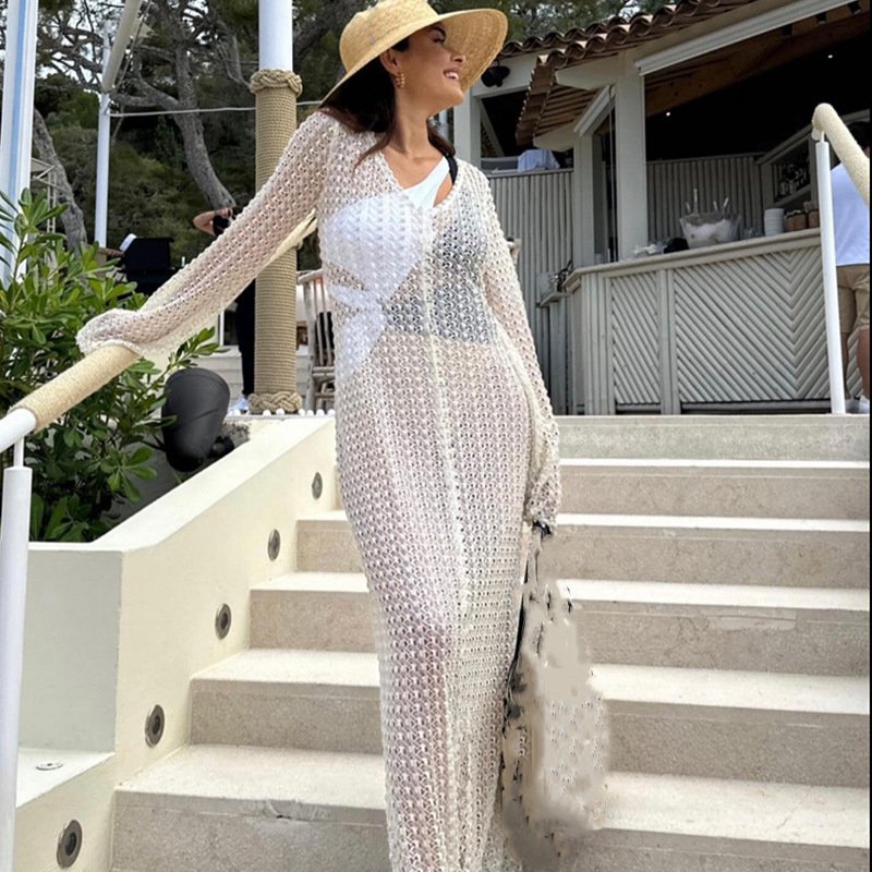 JSN 2024 New fashion long sleeves mesh bikini swimwear beach cover up for women