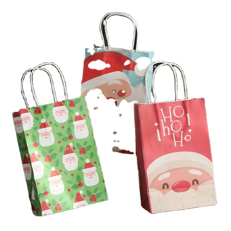 Wholesale Custom Printing With Handle Christmas Day Themed Paper Bags Eco-friendly Degradable Kraft Paper Bags