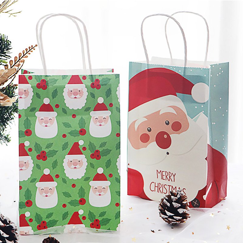 Wholesale Custom Printing With Handle Christmas Day Themed Paper Bags Eco-friendly Degradable Kraft Paper Bags