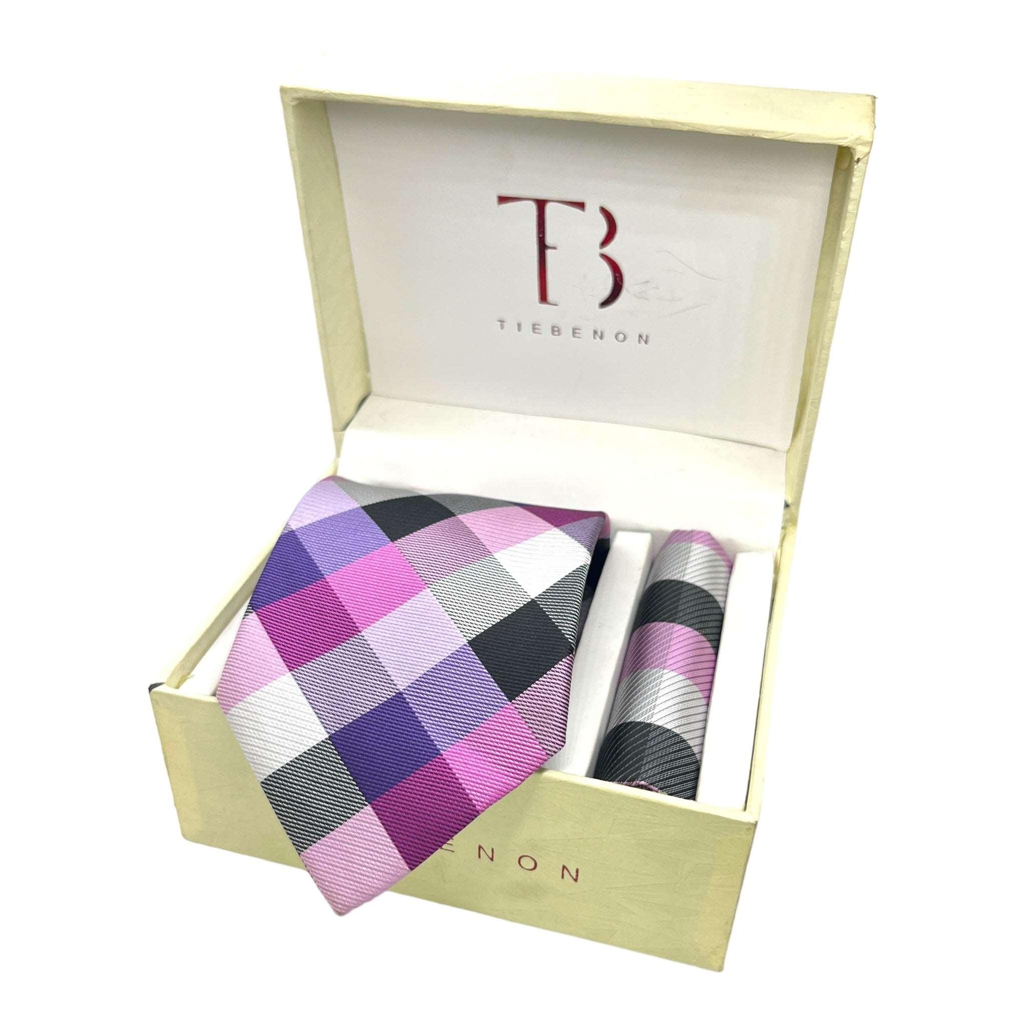 Multicolored Plaid Tie And Pocket Square Combo