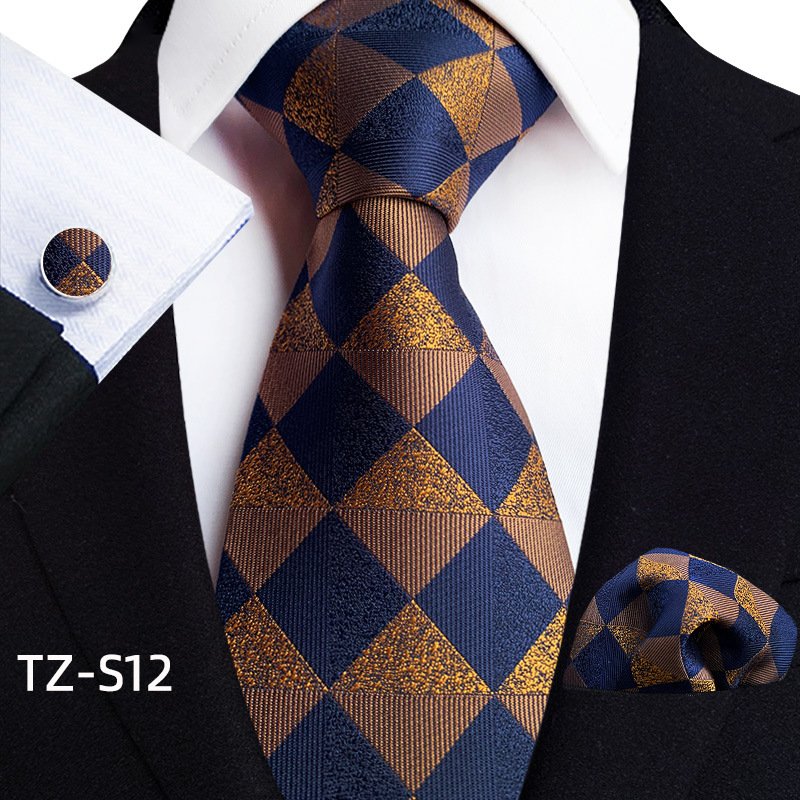 Designer Men's Silk Tie Set Luxury Black Silver Blue Paisley Business Wedding Neck Tie For Men Pocket Square Cufflinks Gift Set