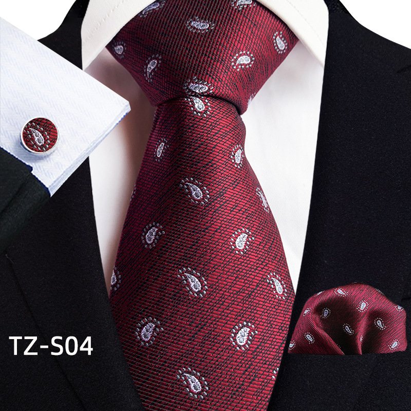 Designer Men's Silk Tie Set Luxury Black Silver Blue Paisley Business Wedding Neck Tie For Men Pocket Square Cufflinks Gift Set