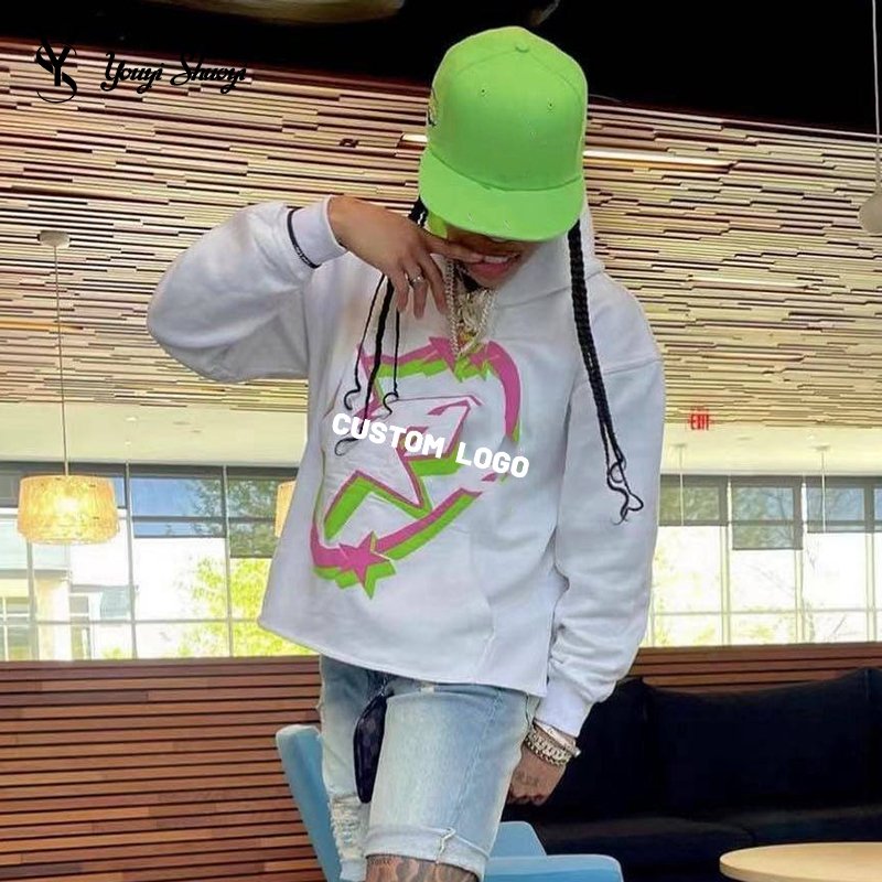 YYSY Cotton Screen Printing Hoodies Sweatshirts Pullover Manufacturer Custom 3D Puff Print Raw Hem Hoodie For Men