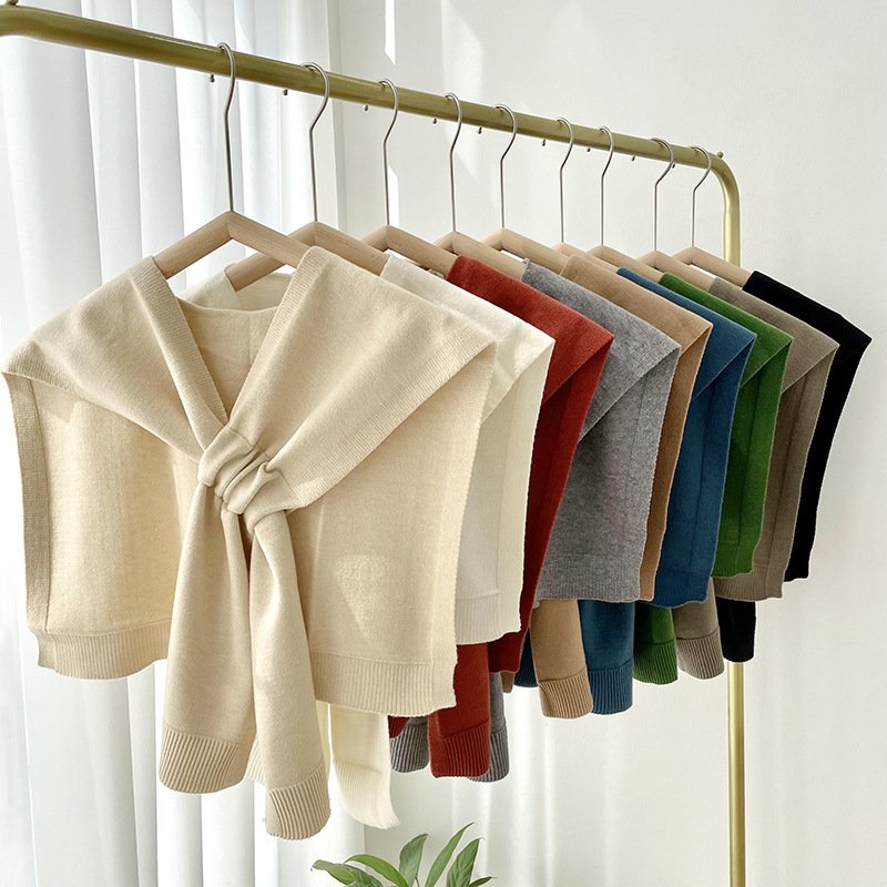 Knit Shawl Scarf Solid Color Tie Knot False Collar Shoulder Lady Neck Collar Accessory Knit Scarves