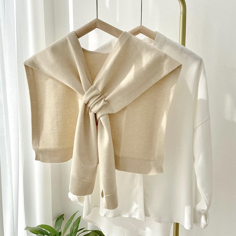 Knit Shawl Scarf Solid Color Tie Knot False Collar Shoulder Lady Neck Collar Accessory Knit Scarves