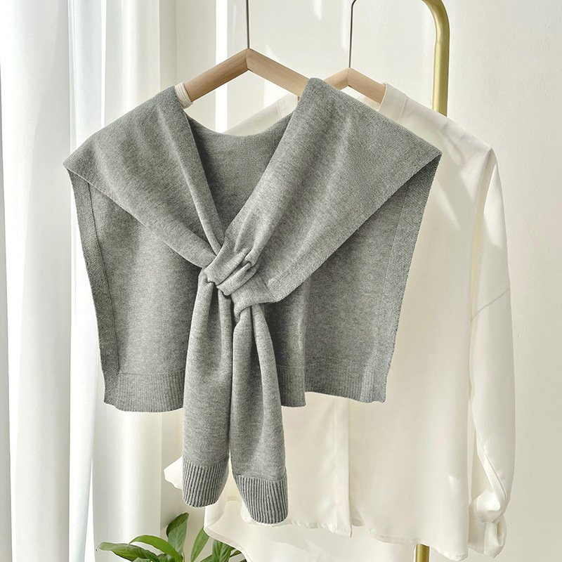 Knit Shawl Scarf Solid Color Tie Knot False Collar Shoulder Lady Neck Collar Accessory Knit Scarves