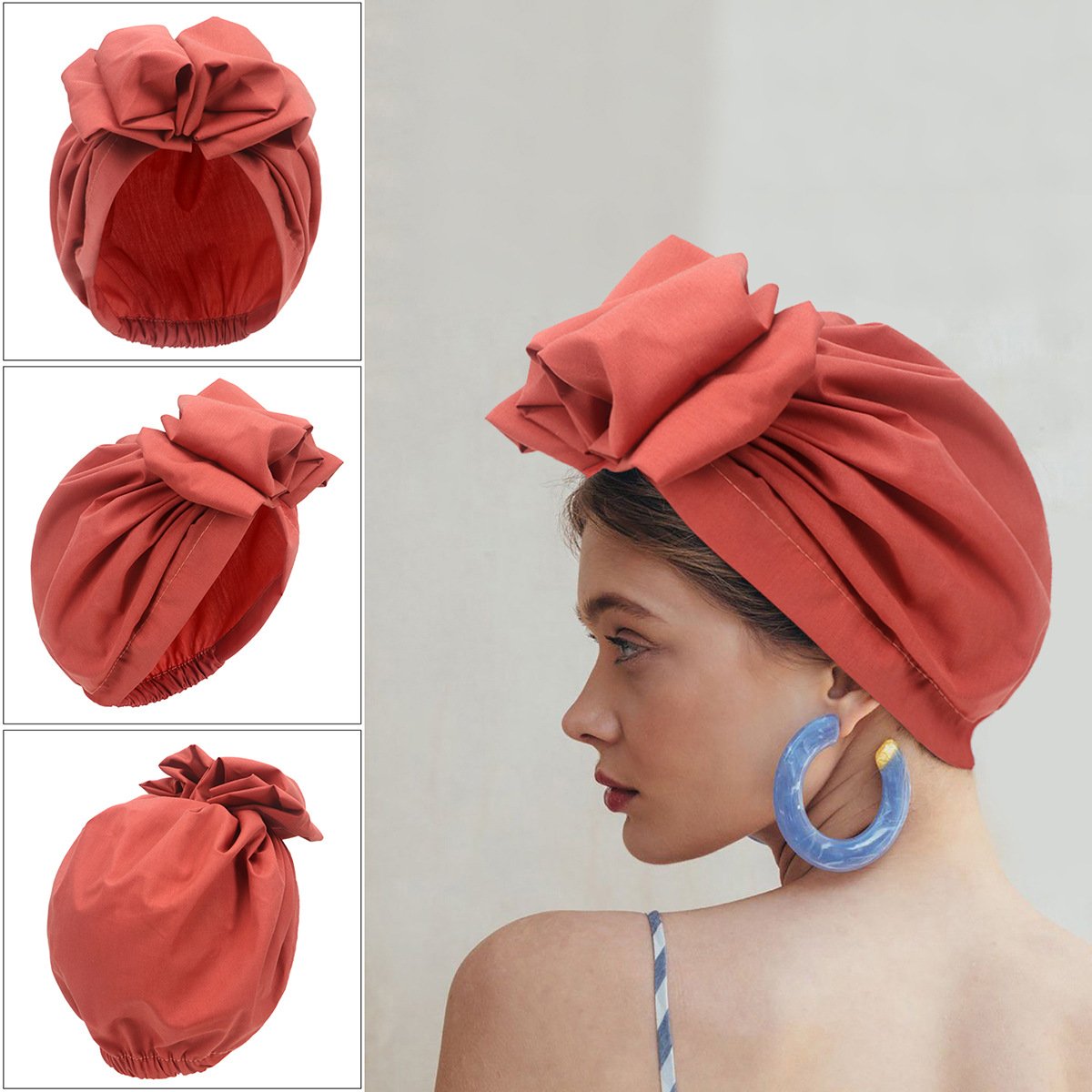 Wholesale Latest Stretchy Cloche Cap Women Wrap Head Knot Turban Hat Flower Hairband Ladies Headwear Headwraps Accessories
