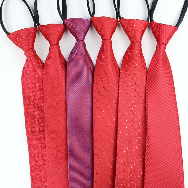 High Quality Custom Polyester Striped Business Lazy Zipper Tie Business Men Tie Neck Ties