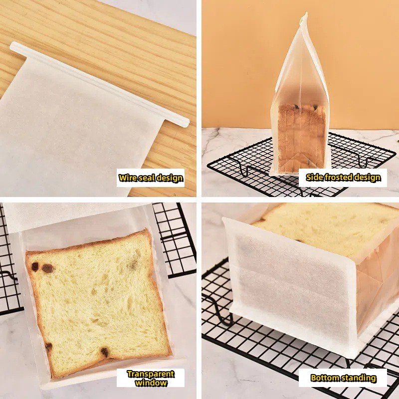 Custom Logo Transparent Bread Pack Paper Kraft Toast White Food Gravure Printing Bread Bags Loaf Bakery Bag With Window