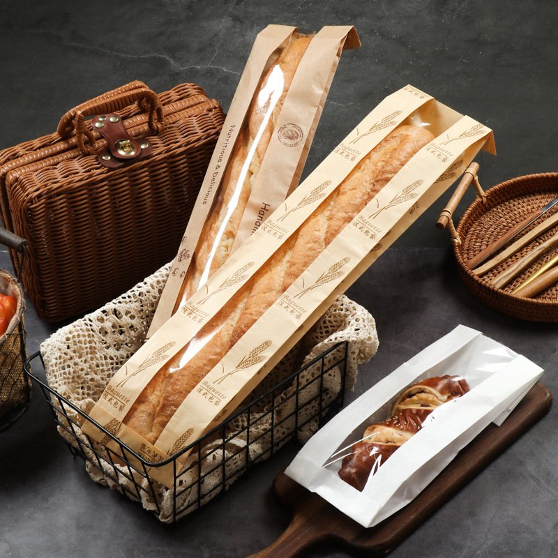 Custom Logo Transparent Bread Pack Paper Kraft Toast White Food Gravure Printing Bread Bags Loaf Bakery Bag With Window