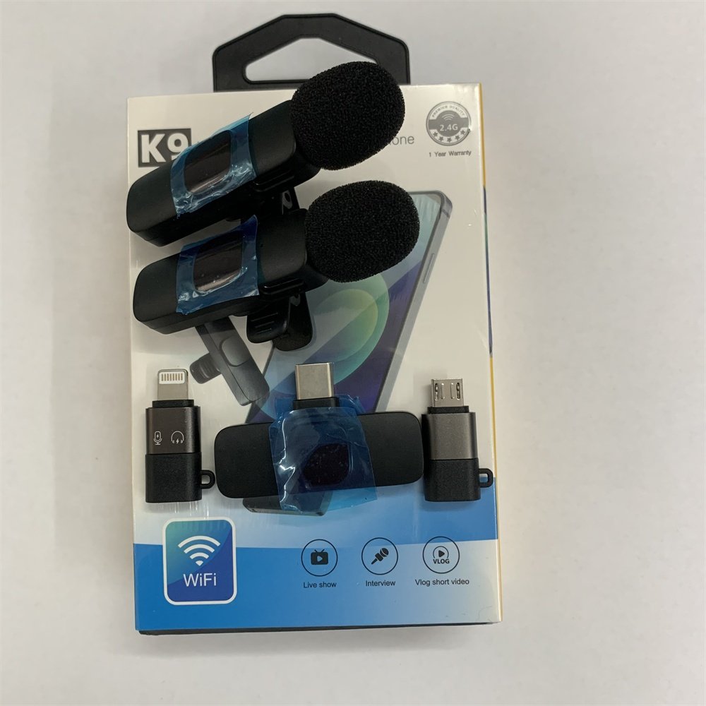 Noise reduction long distance K9 Microphone Dual mic Type C IOS Wireless micro Tie for Android iPhone Phone Video Live show
