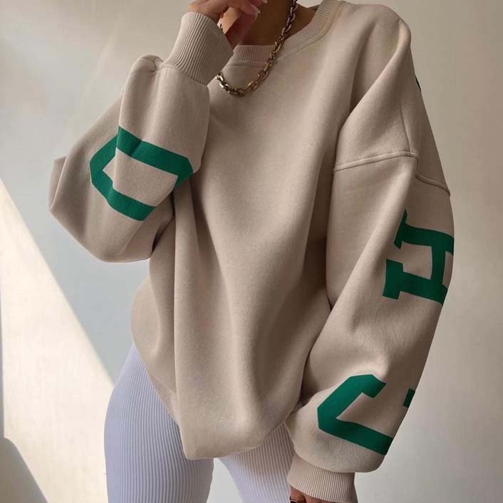 Street wear Big logo Letter fashion printed thickened long-sleeved loose oversize hoodies sweatshirt for women