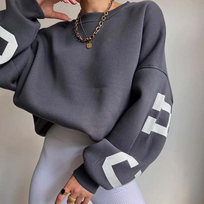Street wear Big logo Letter fashion printed thickened long-sleeved loose oversize hoodies sweatshirt for women
