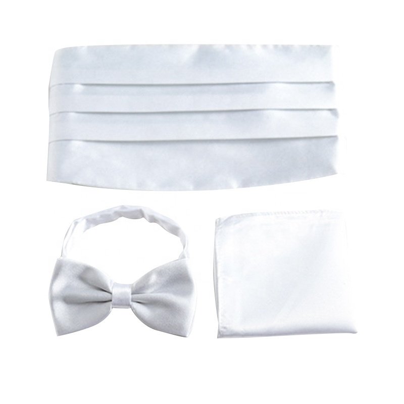 Wholesale cheap polyester satin solid hanky male bow tie accessories pocket square cummerbunds gift boxes for bow tie