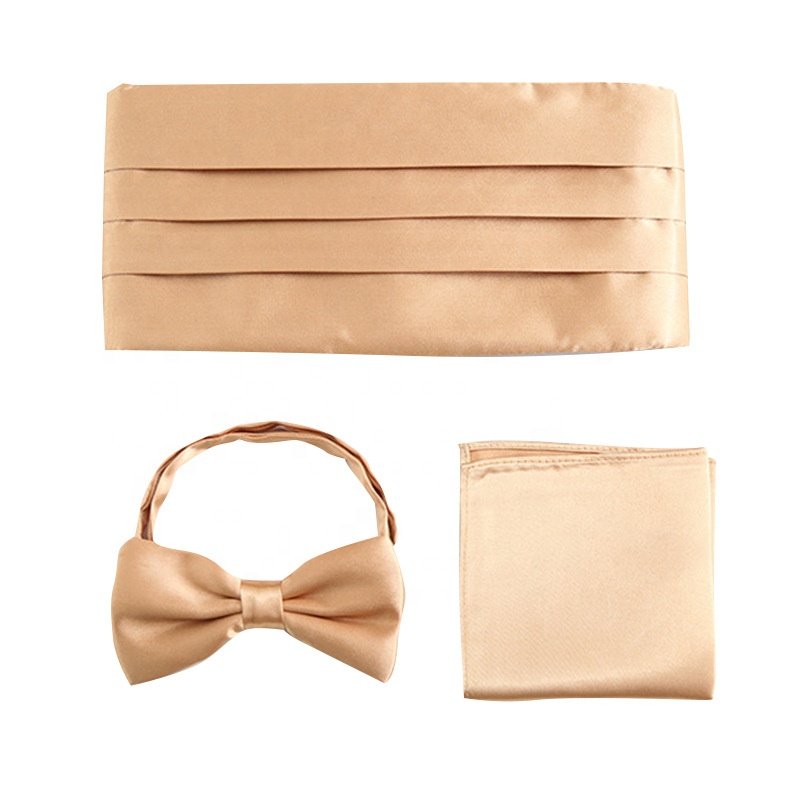 Wholesale cheap polyester satin solid hanky male bow tie accessories pocket square cummerbunds gift boxes for bow tie