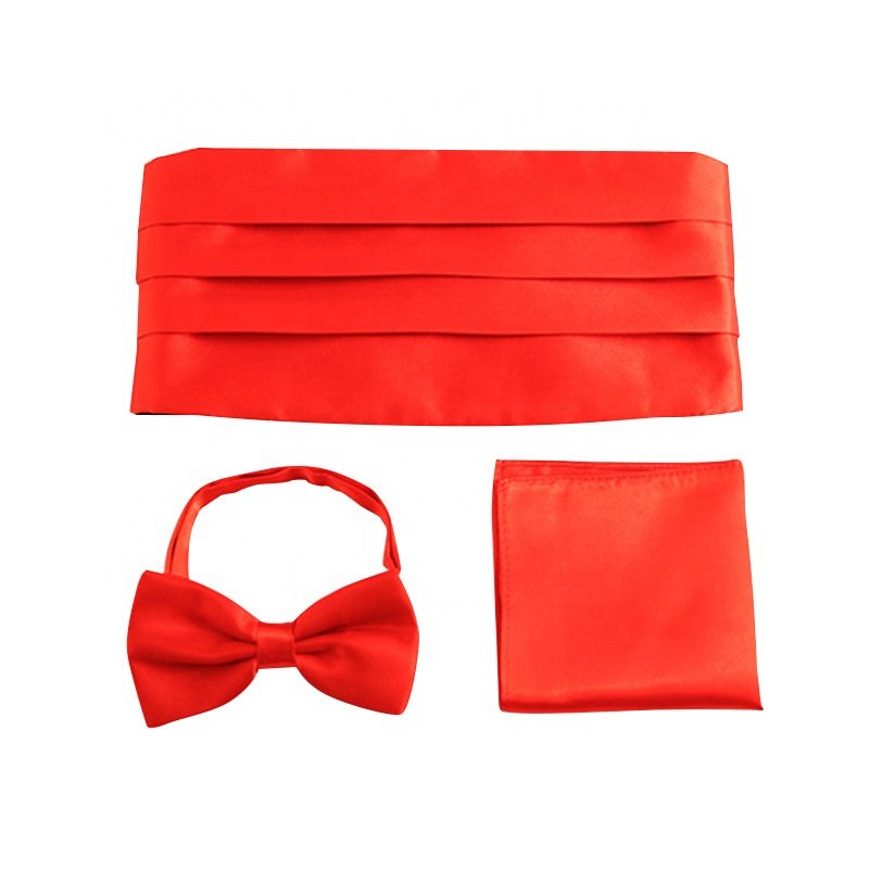 Wholesale cheap polyester satin solid hanky male bow tie accessories pocket square cummerbunds gift boxes for bow tie