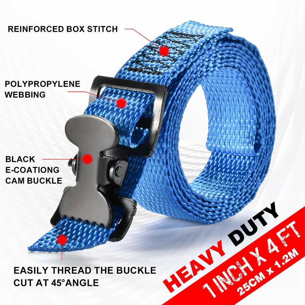 Custom Logo Heavy Duty Polyester 1" Webbing Cargo Lashing Strap Secure Utility Alligator Thumb Cam Buckle Tie Down Strap