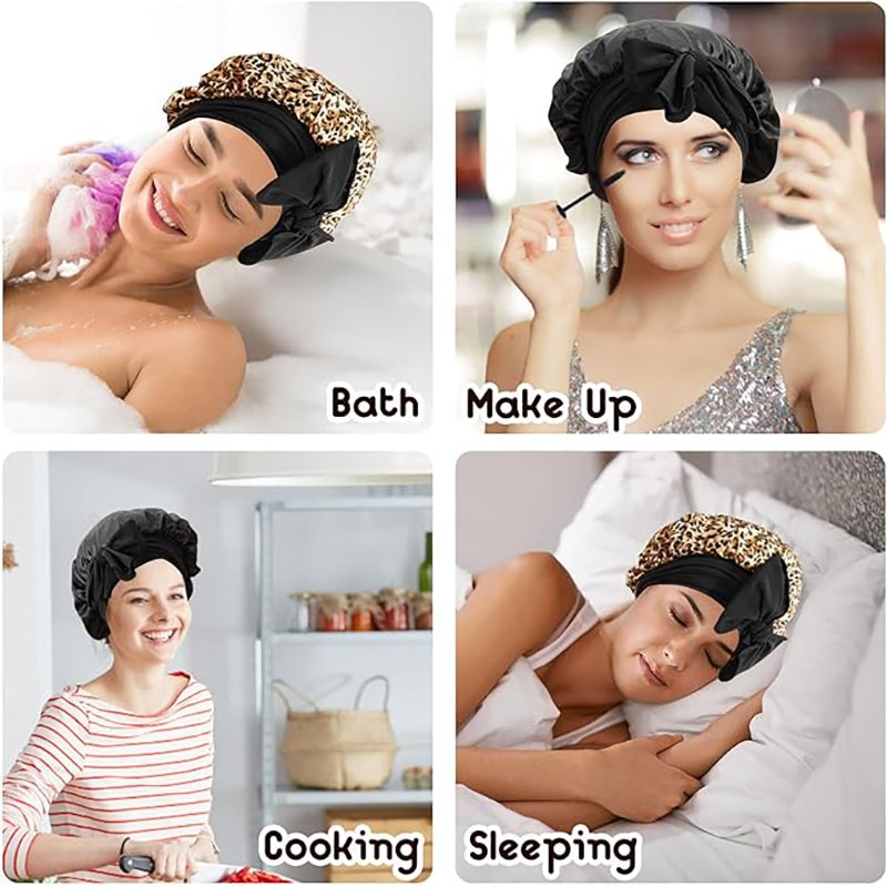 Wholesale Beauty Pattern Printed Silk Sleep Cap With Adjustable Tie Medium Size Satin Hair Bonnets For Ladies