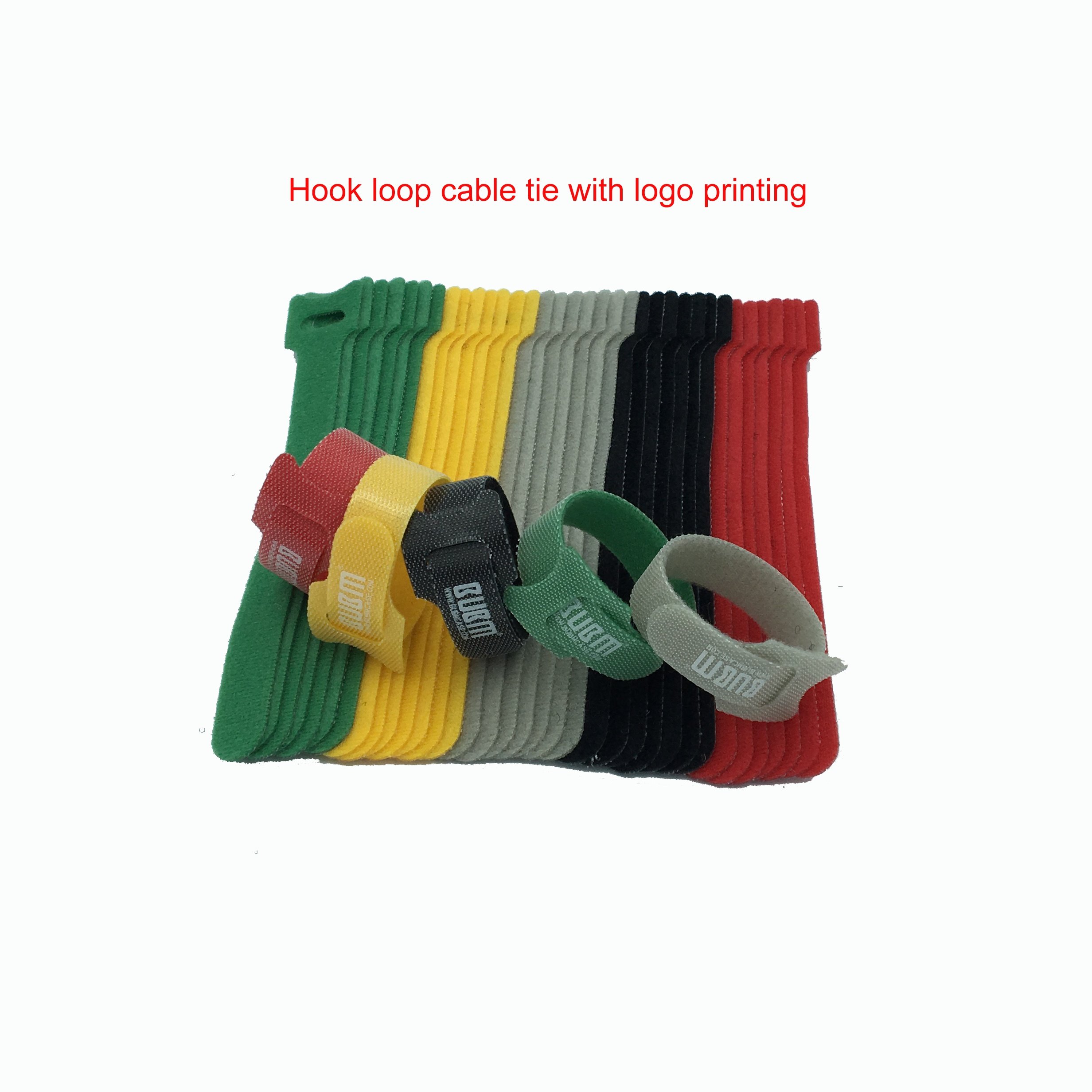 Factory price fastening cable fastener strap hook and loop cable tie holder Printed Logo Self-Locking Hook Loop cable ties