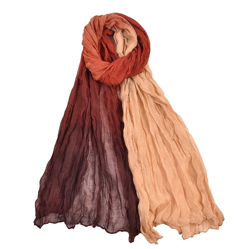 QL New High Balinese Crepe Scarf Color Contrast Tie dyed cotton linen Twists Crease Scarf Pleated Crinkled voile long scarf