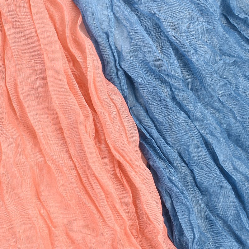 QL New High Balinese Crepe Scarf Color Contrast Tie dyed cotton linen Twists Crease Scarf Pleated Crinkled voile long scarf