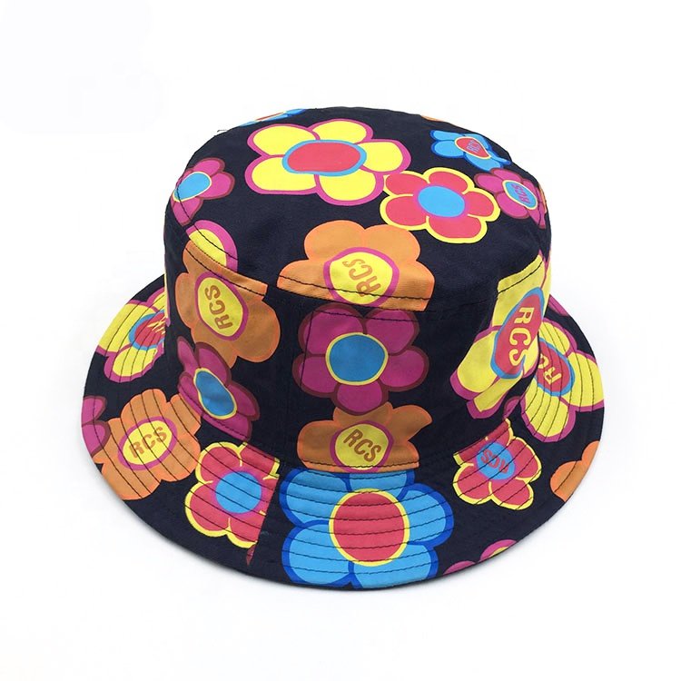 Wholesale Breathable Foldable Floral Printed Flat Top Brim Bucket Outdoor Fishing Quick Dry Sun Hat