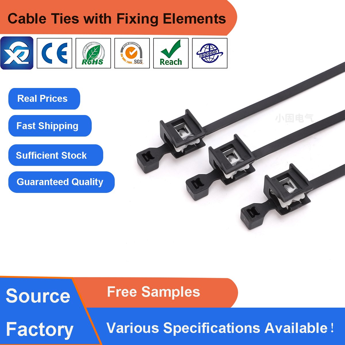 4.6*200mm Plastic Nylon Edge Clip Fixing Cable Zip Ties