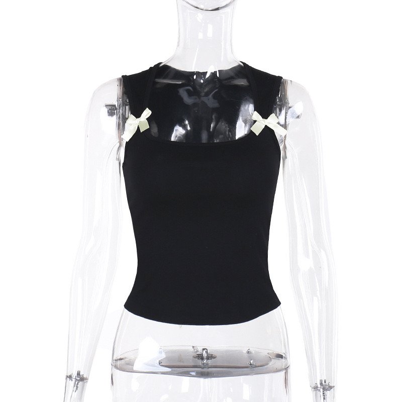 Vintage Sleeveless Tank Top Gothic Emo Clothing Summer 2024 Women Crop Top bow tie Y2k Clothing Tank Top