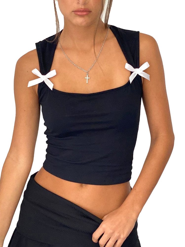 Vintage Sleeveless Tank Top Gothic Emo Clothing Summer 2024 Women Crop Top bow tie Y2k Clothing Tank Top