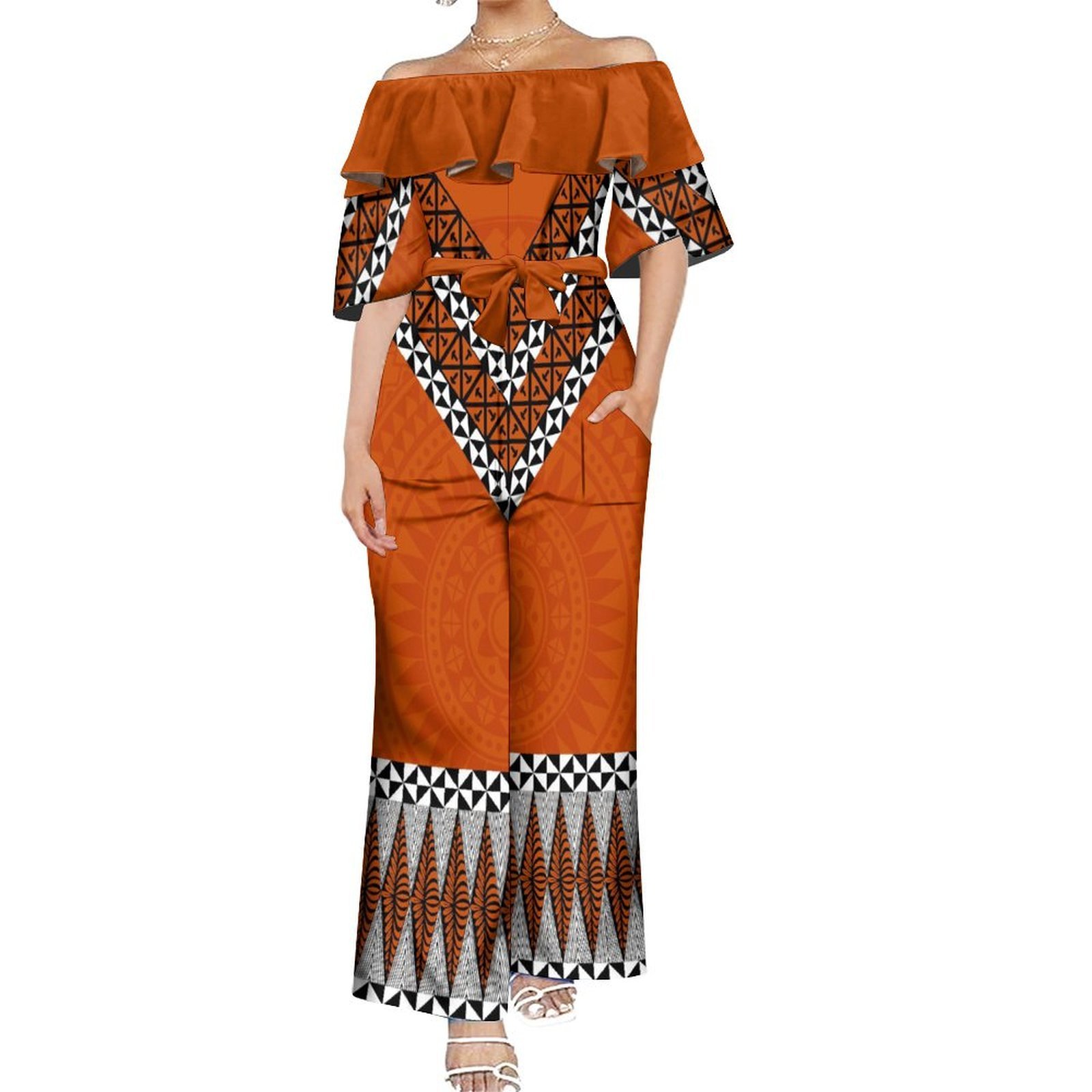 New Style Tonga Polynesian Tribal Printed One Piece Women Jumpsuit Plus Size Women Wide Leg Lace Up Oversize Rompers Playsuits