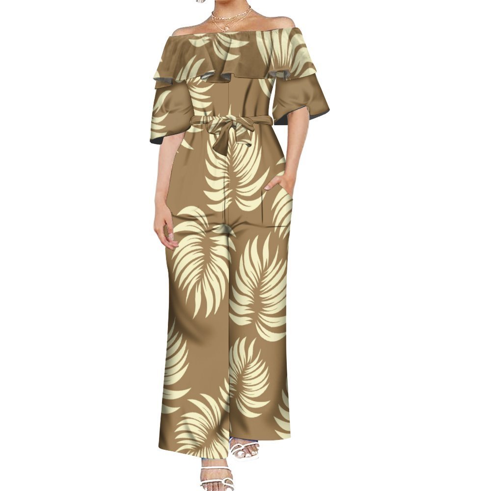 New Style Tonga Polynesian Tribal Printed One Piece Women Jumpsuit Plus Size Women Wide Leg Lace Up Oversize Rompers Playsuits