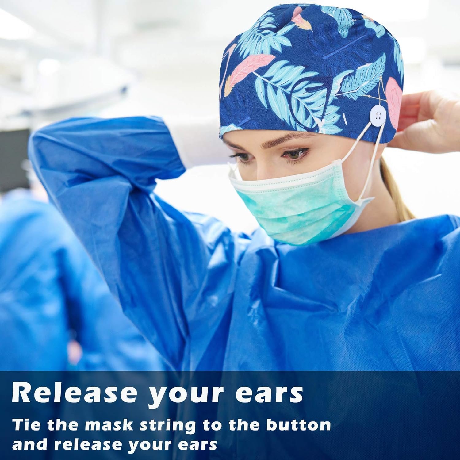 Unisex Scrub Cap Tie Back Doctor Hat and Nurse Hat Adjustable Surgical Cap with Cotton Sweatband Multi Color