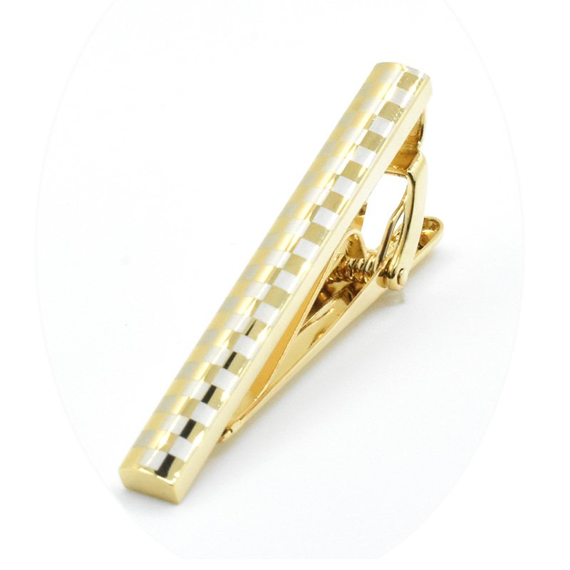 Wholesale Custom Men's Suit Shirt Fashion Accessory Gold Mosaic Mosaic Tie Bar Wedding Tuxedo Trendy Jewelry Tie Pin & Tie Clips