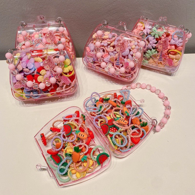 New Cute Cartoon Leather Hair Ties Little Girls Babies Portable Box Set Flowers Headband Children's Hair Accessories Gift Box
