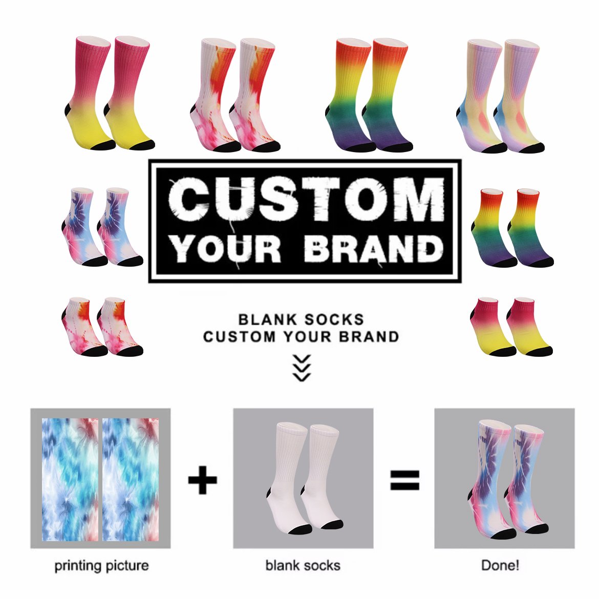 custom tie dye print socks custom sport terry socks custom sublimation print socks
