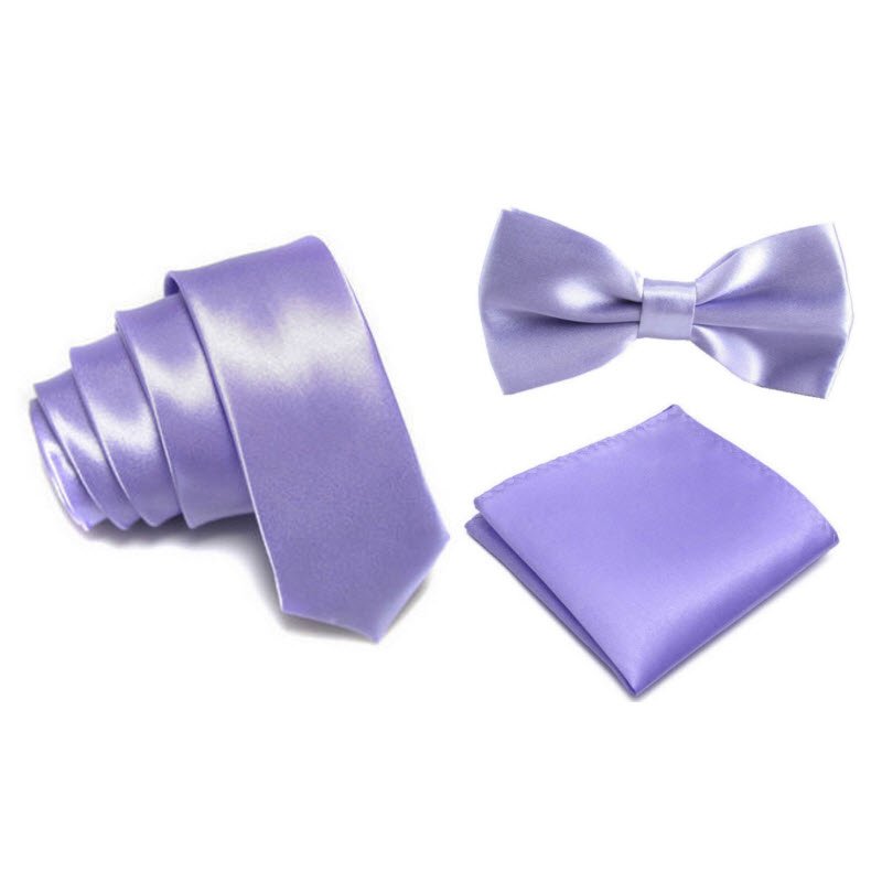 Shiny Tie Bowtie Pocket Square Set Men Women Skinny Ties Popular School Neck Tie
