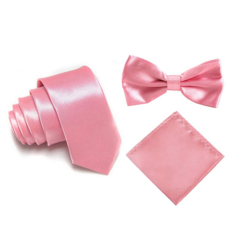 Shiny Tie Bowtie Pocket Square Set Men Women Skinny Ties Popular School Neck Tie
