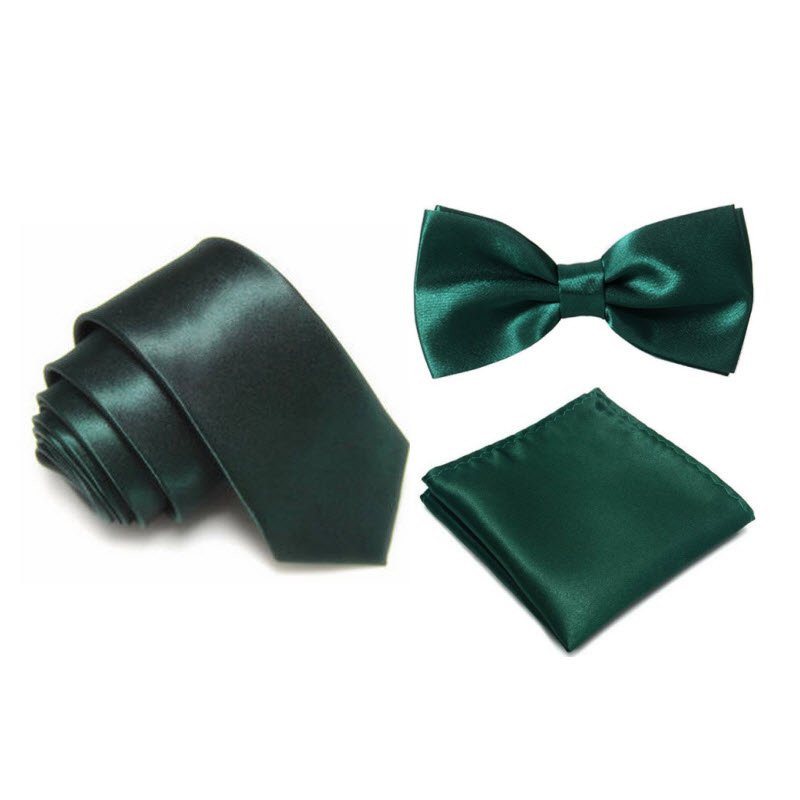 Shiny Tie Bowtie Pocket Square Set Men Women Skinny Ties Popular School Neck Tie