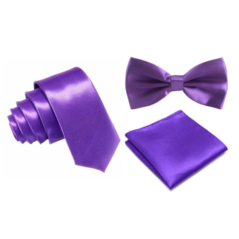 Shiny Tie Bowtie Pocket Square Set Men Women Skinny Ties Popular School Neck Tie