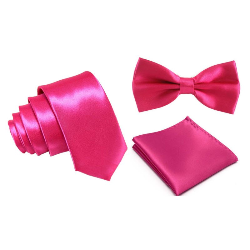 Shiny Tie Bowtie Pocket Square Set Men Women Skinny Ties Popular School Neck Tie