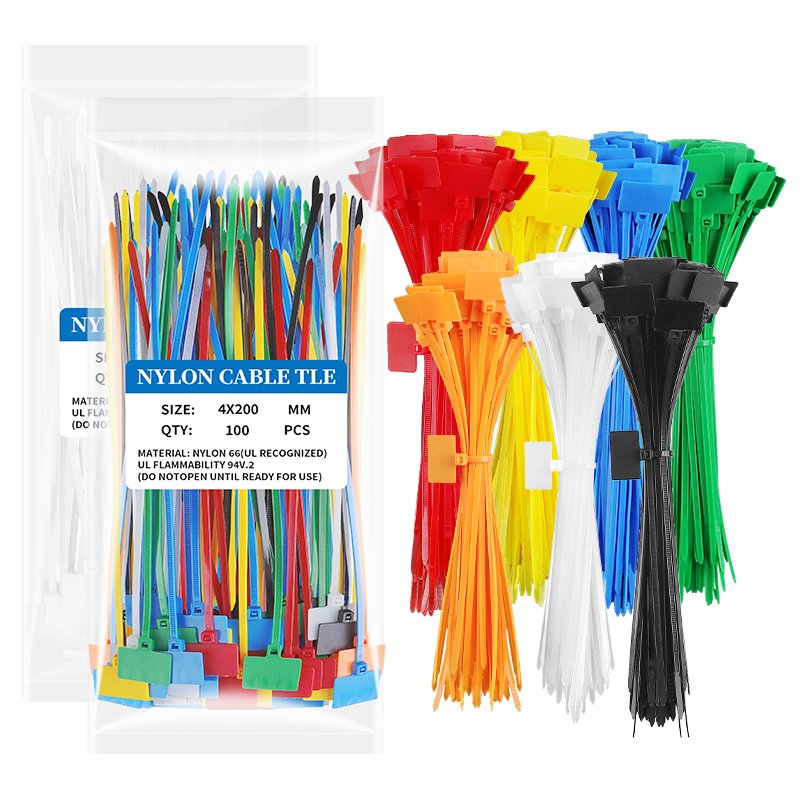 Self-Locking Nylon Cable Tie Label 4*200mm Waterproof Plastic Seal Buckle Hanging Tag Card for Network Cable tie