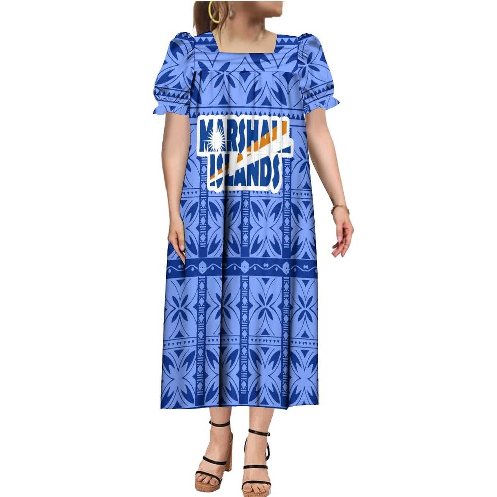 New High Quality Custom Stretch Mumu Big Size Vintage Square Neck Puffy Dresses Marshall Micronesia Dress Micronesian Muumuu