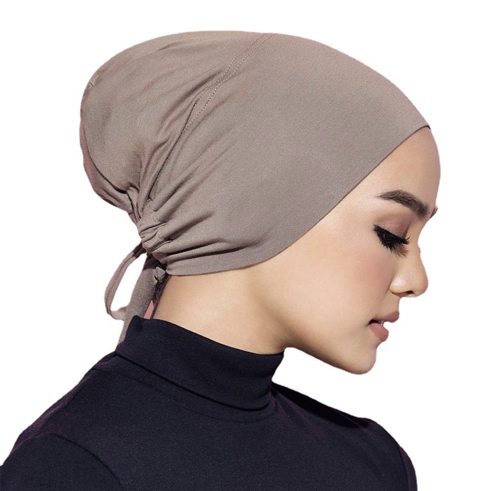 Newest Islamic muslim ruched elastic cotton jersey stretch tie back underscarf Head Scarf Hijab Cap Inner