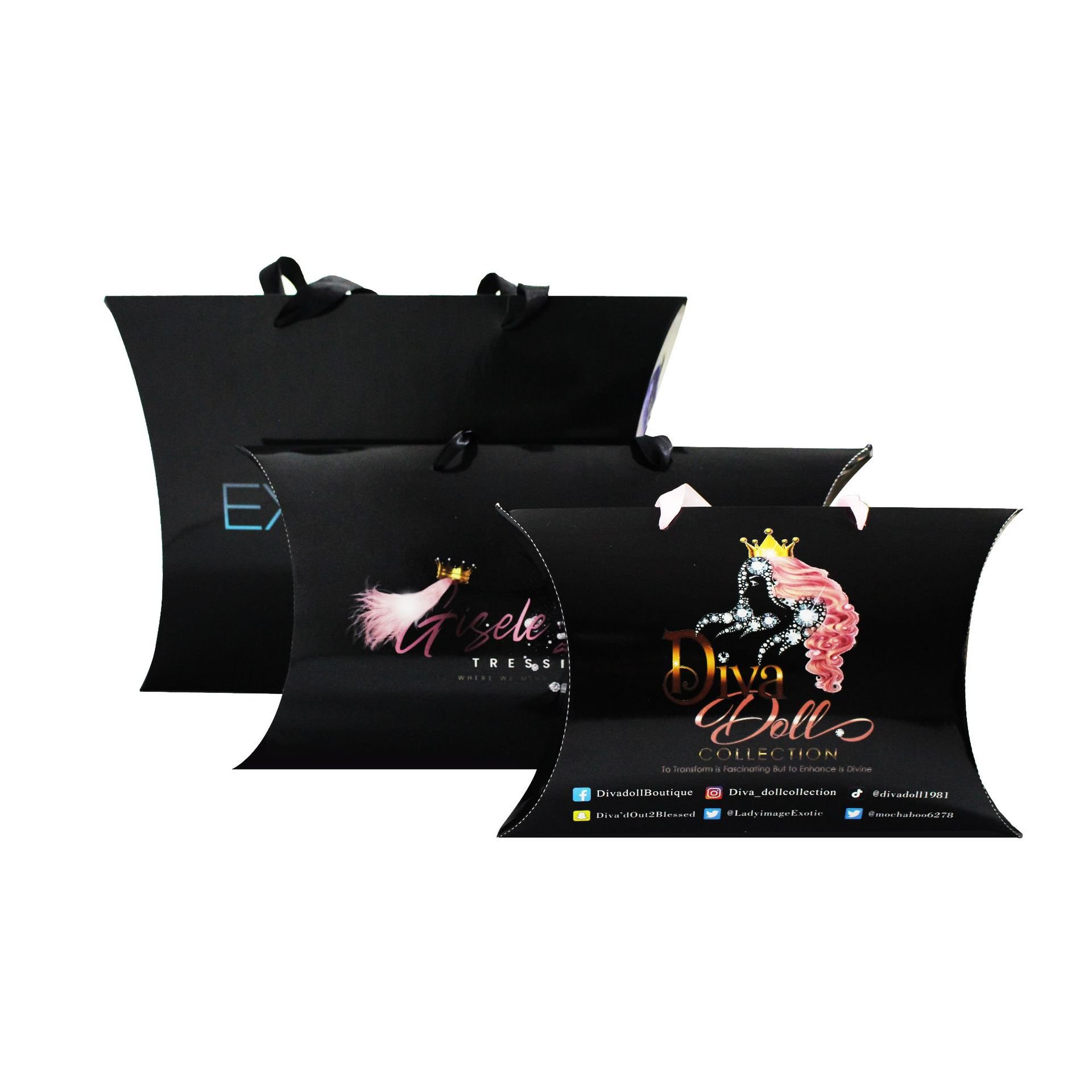 Custom Logo Pillow Boxes 3 bundles hair extension packaging box with handles