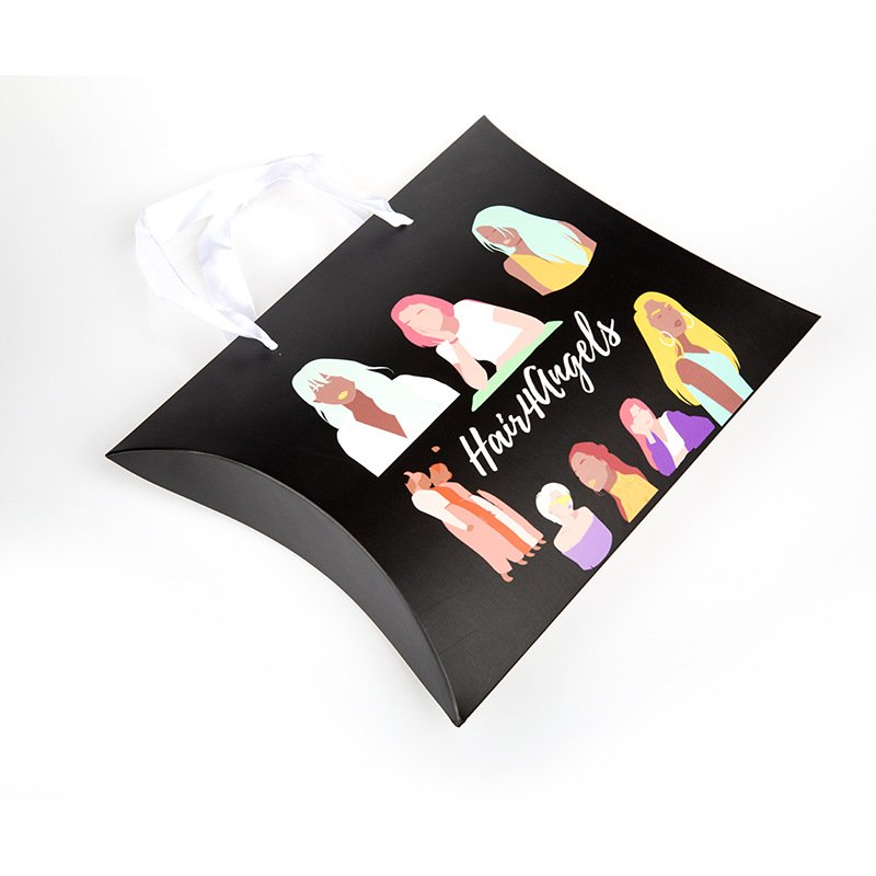 Custom Logo Pillow Boxes 3 bundles hair extension packaging box with handles
