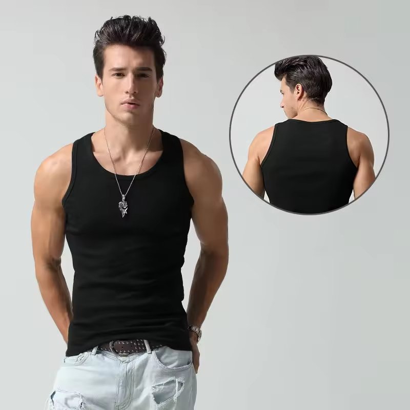 Cheap Sport customization Logo Men gym vest bodybuilding ribbed tank top stretch fitness tank top in stock