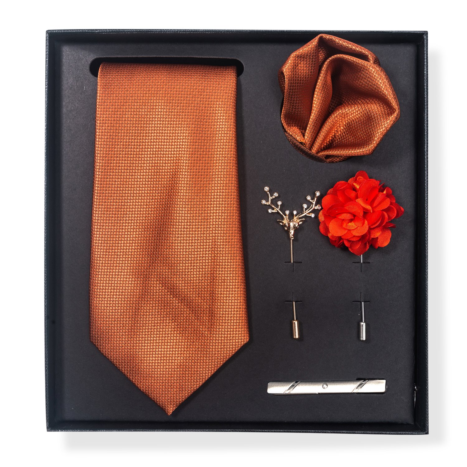 Luxury Silk Gift Box Ties Hanky Cufflinks Brooch For Men Sets 8 cm Necktie For Men Brown Paisley Fit Wedding Party